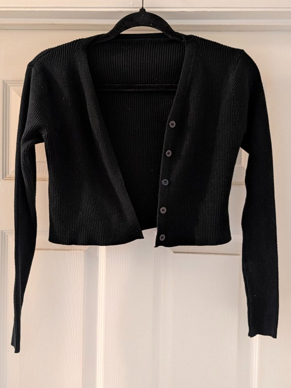 SHEIN Black Ribbed Button-Up Cropped Cardigan Sweater Medium